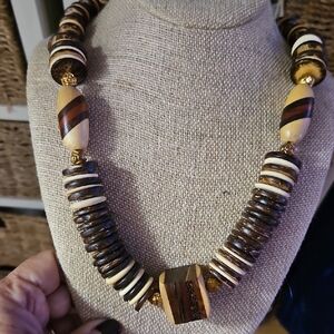 Striped Brown and Cream Beaded Necklace